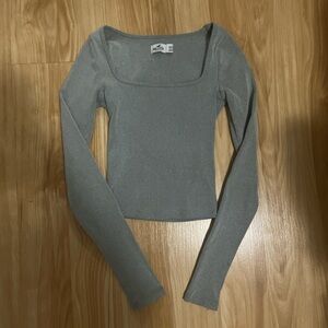 Hollister Gray Ribbed Cropped Long Sleeve